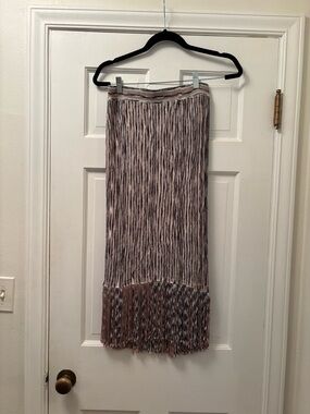 INC International Concepts Beige and Black Ribbed Fringe Skirt  Size Small